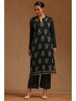 Soch - Womens Green Acrylic Paisley Printed Winter Kurta And Pant