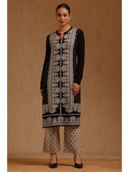 Soch - Womens Black Acrylic Ethnic Motifs Winter Kurta And Pant