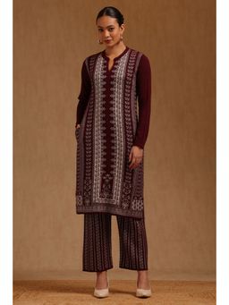 Soch - Womens Maroon Acrylic Ethnic Motifs Winter Kurta And Pant