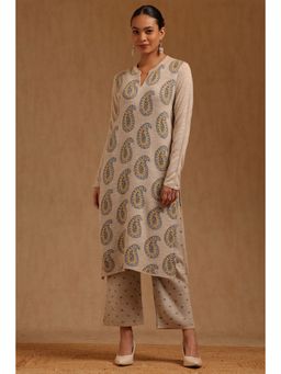 Soch - Womens Beige Acrylic Paisley Printed Winter Kurta And Pant