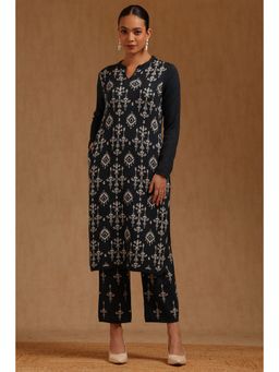 Soch - Womens Charcoal Acrylic Ethnic Motifs Winter Kurta And Pant