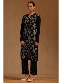 Soch - Womens Black Acrylic Ethnic Motifs Winter Kurta And Pant