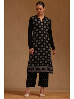Soch - Womens Black Acrylic Ethnic Motifs Winter Kurta And Pant
