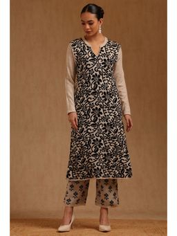 Soch - Womens Beige Acrylic Floral Winter Kurta And Pant
