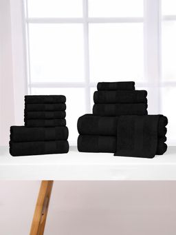 MYTRIDENT - 2B4H6W Black Cotton Soft Comfort Air Rich Towels (Pack of 12) (L)