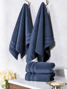 MYTRIDENT - Cotton Navy Blue Finesse 4 Piece Hand Towels (Pack of 4) (M)