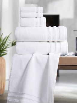 MYTRIDENT - White Finesse Cotton Bath Towels (Pack of 6) (L)