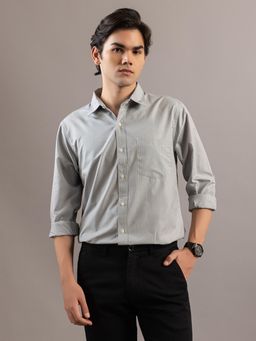 Club York - Men Grey Cotton Stripes Slim Fit Shirt