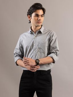 Club York - Men Grey Cotton Checks Slim Fit Shirt