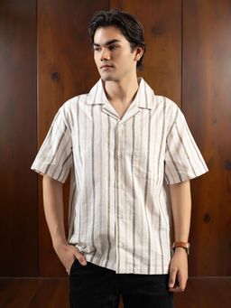 Club York - Men White Cotton Stripes Slim Fit Shirt