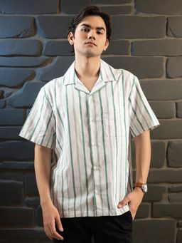 Club York - Men White Cotton Stripes Slim Fit Shirt