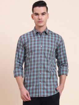Greenfibre - Men Blue Pure Cotton Checks Slim Fit Shirt