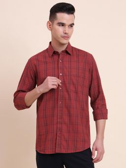 Greenfibre - Men Red Pure Cotton Checks Slim Fit Shirt