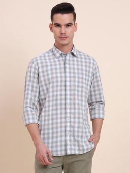 Greenfibre - Men Green Pure Cotton Checks Slim Fit Shirt