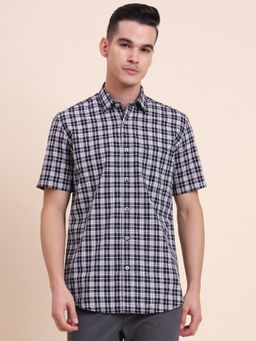 Greenfibre - Men Blue Pure Cotton Checks Slim Fit Shirt