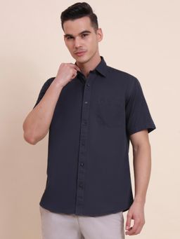 Greenfibre - Men Blue Pure Cotton Solid Slim Fit Shirt