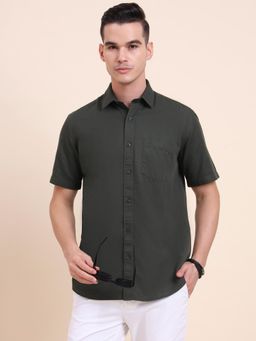 Greenfibre - Men Olive Pure Cotton Solid Slim Fit Shirt
