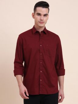 Greenfibre - Men Maroon Pure Cotton Solid Slim Fit Shirt
