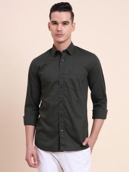 Greenfibre - Men Olive Pure Cotton Solid Slim Fit Shirt