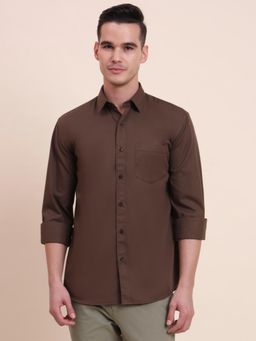 Greenfibre - Men Brown Pure Cotton Solid Slim Fit Shirt