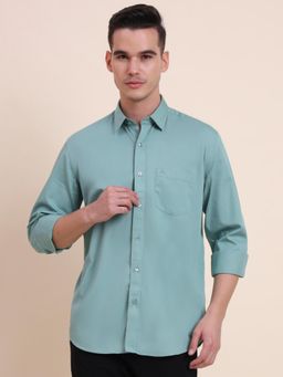 Greenfibre - Men Green Pure Cotton Solid Slim Fit Shirt