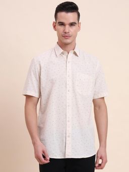 Greenfibre - Men Beige Pure Cotton Printed Slim Fit Shirt