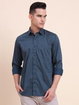 Greenfibre - Men Blue Pure Cotton Printed Slim Fit Shirt
