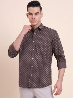 Greenfibre - Men Brown Pure Cotton Printed Slim Fit Shirt