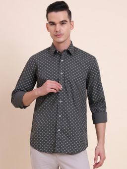 Greenfibre - Men Grey Pure Cotton Printed Slim Fit Shirt