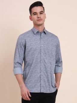Greenfibre - Men Grey Pure Cotton Printed Slim Fit Shirt
