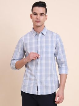 Greenfibre - Men Blue Pure Cotton Checks Slim Fit Shirt
