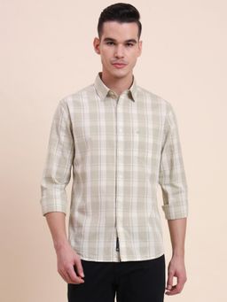 Greenfibre - Men Green Pure Cotton Checks Slim Fit Shirt