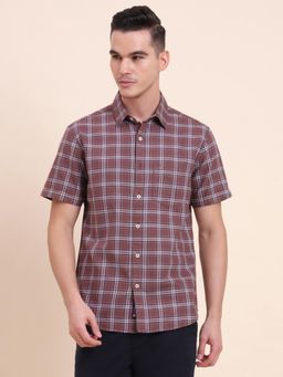 Greenfibre - Men Brown Pure Cotton Checks Slim Fit Shirt