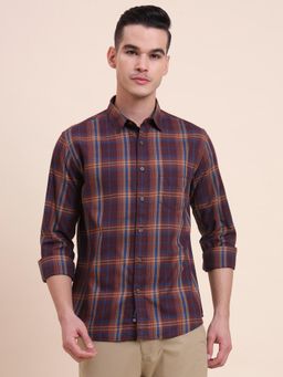 Greenfibre - Men Brown Pure Cotton Checks Slim Fit Shirt