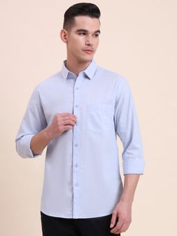 Greenfibre - Men Blue Pure Cotton Solid Slim Fit Shirt
