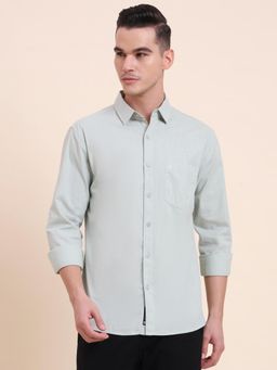 Greenfibre - Men Green Pure Cotton Solid Slim Fit Shirt
