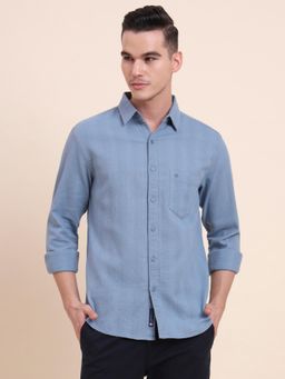 Greenfibre - Men Blue Pure Cotton Solid Slim Fit Shirt