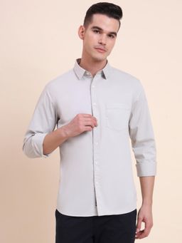 Greenfibre - Men Grey Pure Cotton Solid Slim Fit Shirt