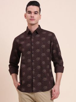 Greenfibre - Men Brown Pure Cotton Printed Slim Fit Shirt