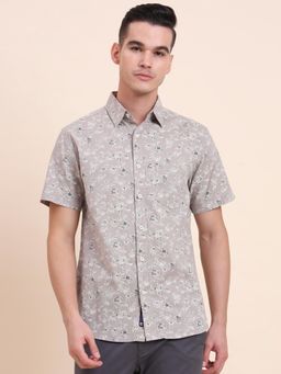 Greenfibre - Men Grey Pure Cotton Printed Slim Fit Shirt