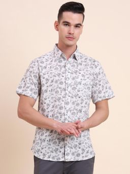 Greenfibre - Men White Pure Cotton Printed Slim Fit Shirt