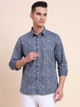 Greenfibre - Men Blue Pure Cotton Printed Slim Fit Shirt