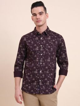 Greenfibre - Men Wine Pure Cotton Printed Slim Fit Shirt