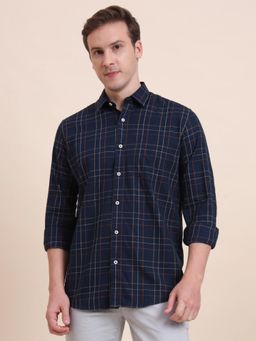 JadeBlue - Men Blue Pure Cotton Checks Tailored Fit Shirt