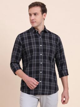 JadeBlue - Men Black Pure Cotton Checks Tailored Fit Shirt