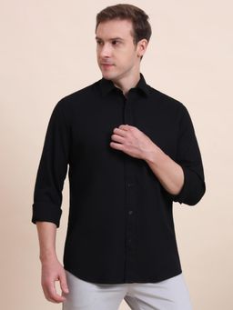 JadeBlue - Men Black Pure Cotton Solid Tailored Fit Shirt