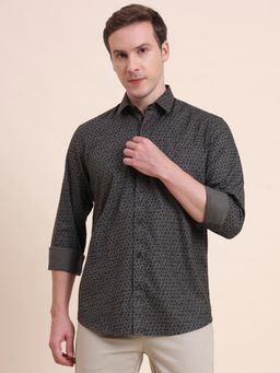 JadeBlue - Men Grey Pure Cotton Printed Tailored Fit Shirt