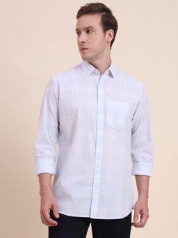 JadeBlue - Men Blue Pure Cotton Checks Slim Fit Shirt