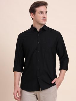 JadeBlue - Men Black Cotton Solid Slim Fit Shirt