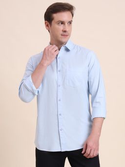 JadeBlue - Men Blue Cotton Solid Slim Fit Shirt
